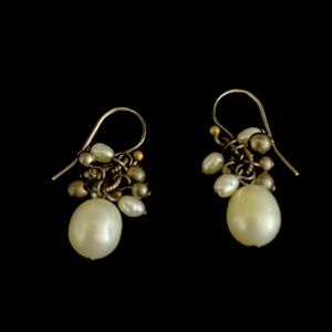 SILPADA EARRINGS, sterling silver, white fresh water pearl cluster, silver beads